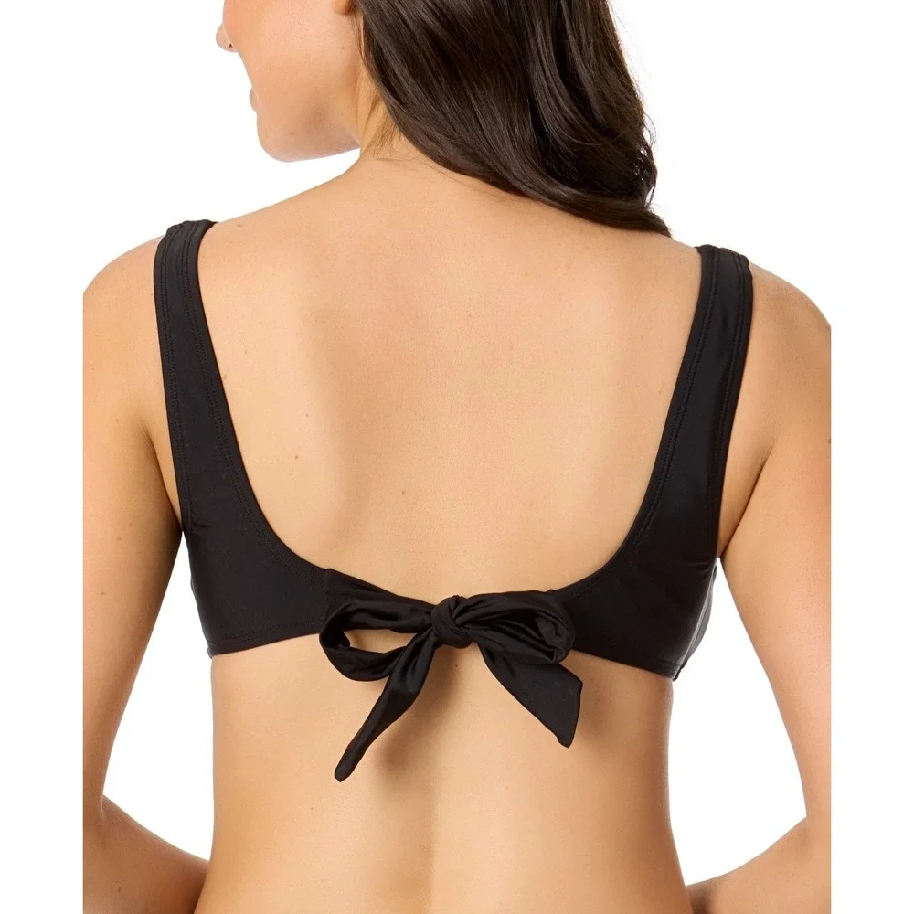 Salt + Cove Juniors Size XL Center-Ruched V-Neck Bikini Swim Top in Black 2499